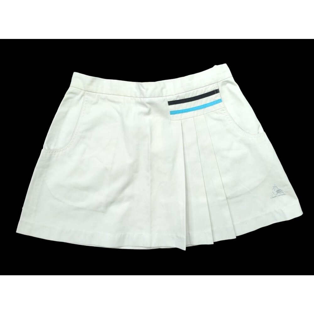 Vintage Le Coq Sportif Womens XS White Embroidered Logo Zip Skirt